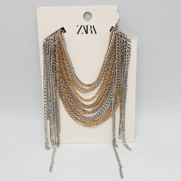 Zara Gold Silver Multi-Chain Heavy Black Faux Leather Belt NWTs READ ME - Picture 2 of 7